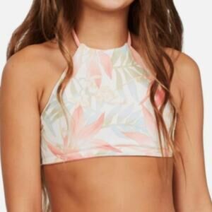 BILLABONG Girl's Lil Love Palms Reversible High Neck Bikini Top Size 8 Pink NWOT